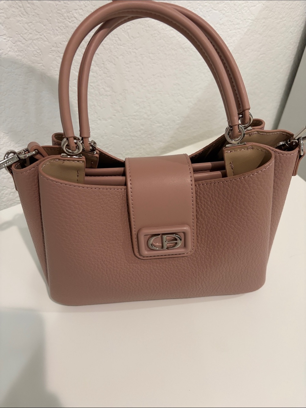 Dubai Structured Blush Pink Pebbled Satchel with Top Handles